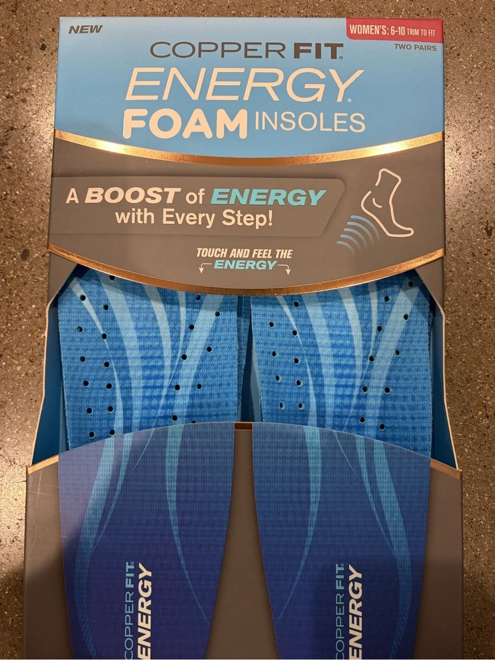 Copper Fit Energy Foam Insoles - Blue women’s comfort support 2 pairs